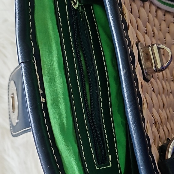 Chaps Tan Woven Purse with Navy Blue and Green Trim and Silver Tone Hardware - Picture 12 of 14